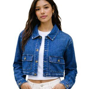 Rachel Zoe Blue Medium Wash Button Up Crop Denim Jacket Size XL